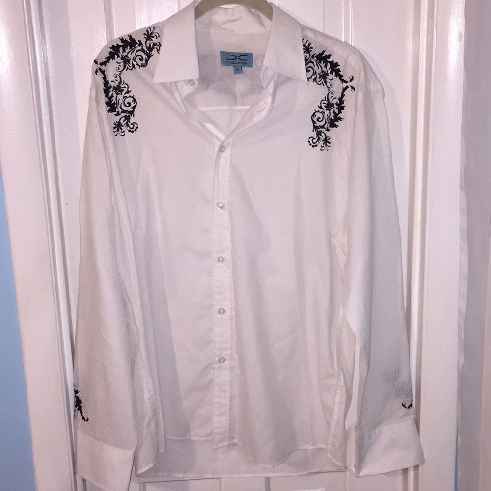 White & Black Button Up Dress Collared shirt